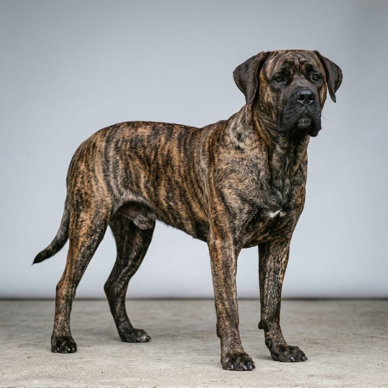 Adult brindle Cane Corso showing dark tiger-stripe markings over a fawn base