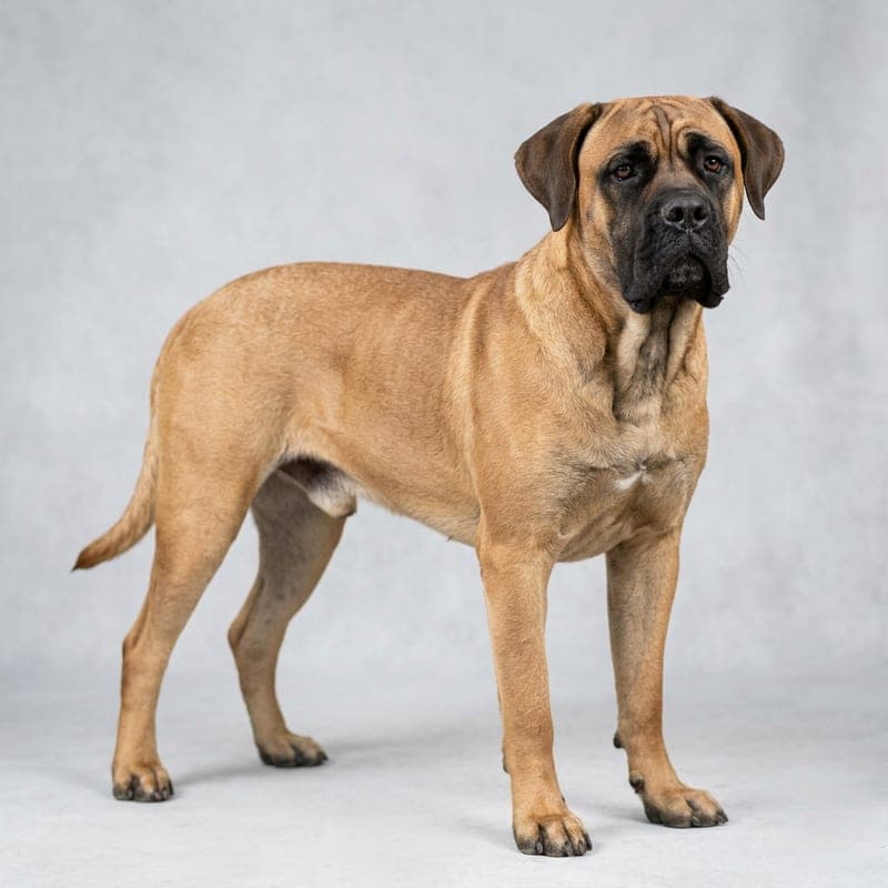 Adult fawn Cane Corso with a dark mask and natural ears