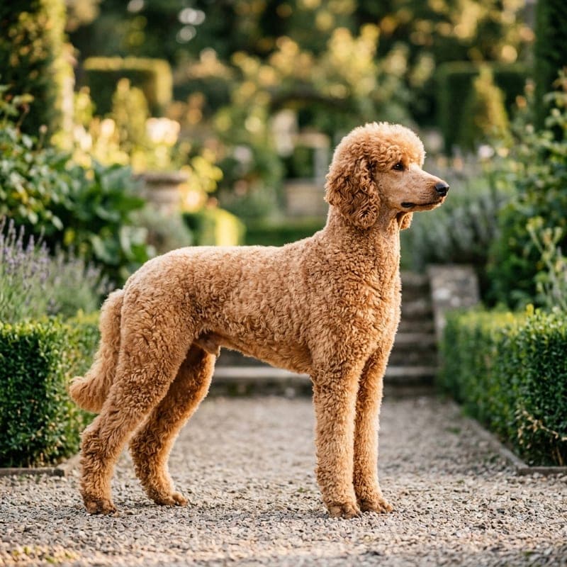 Adult Standard Poodle with a warm apricot curly coat