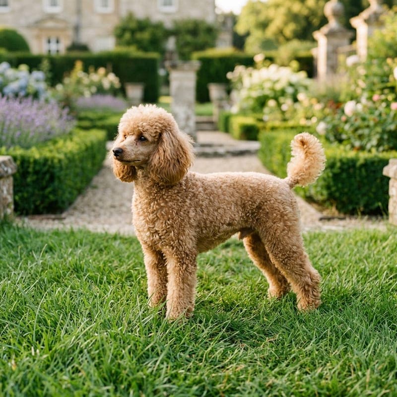 Adult Miniature Poodle in apricot, the mid-size of the three Poodle varieties at 10 to 15 pounds