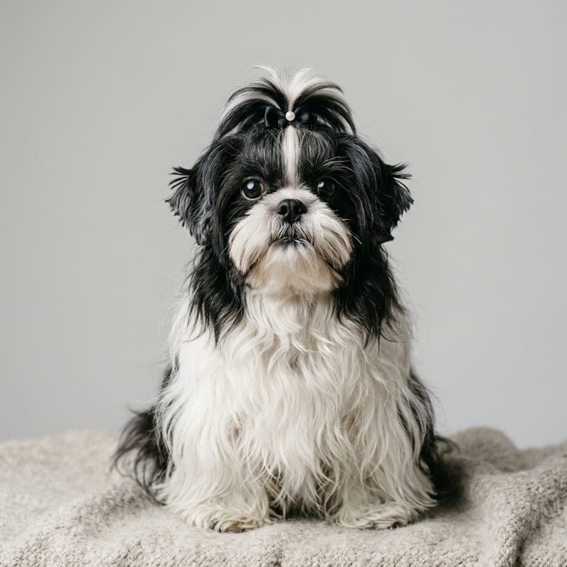 A black-and-white Shih Tzu