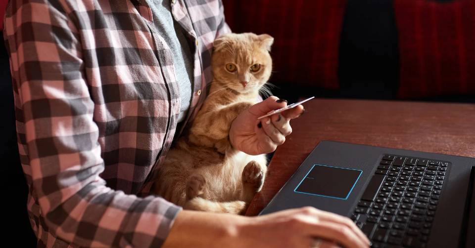 Cat owner relaxing with her cat